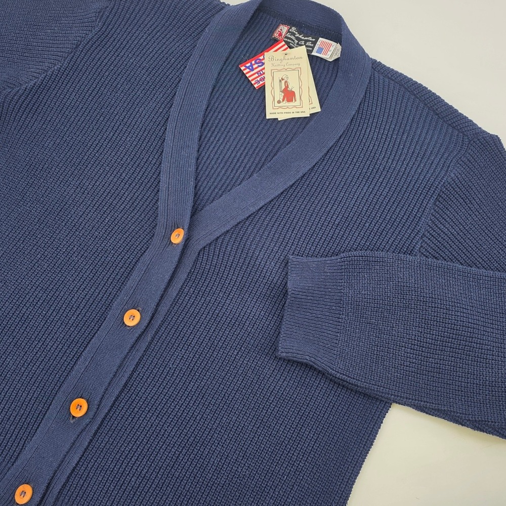 VINTAGE BINGHAMTON KNITTING CO CARDIGAN WOMENS LARGE BLUE MADE IN USA NEW BUTTON